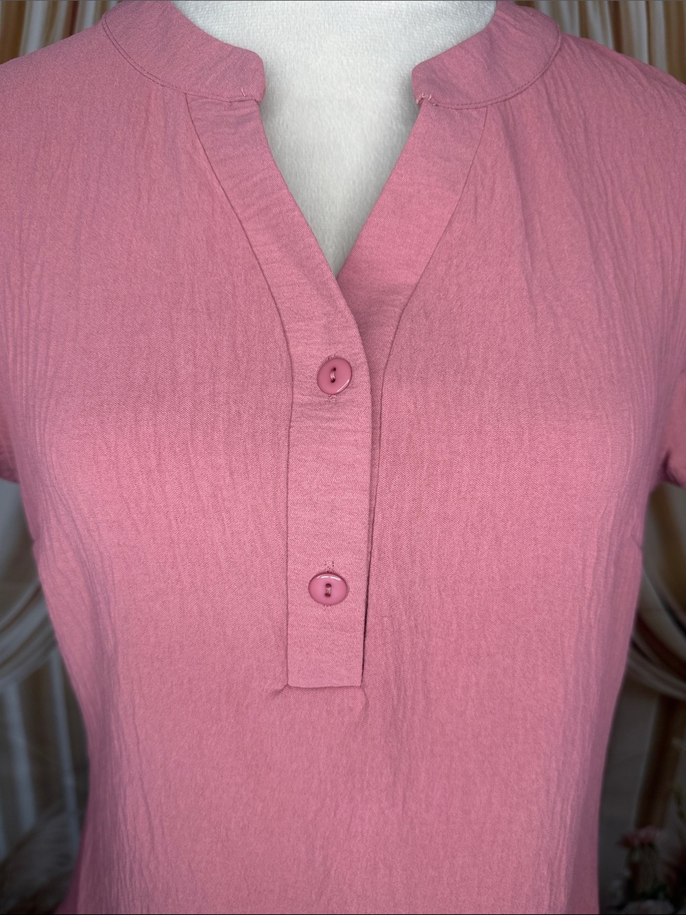 Women’s Pink Split-Neck Flutter Sleeve Blouse - Picture 3 of 6